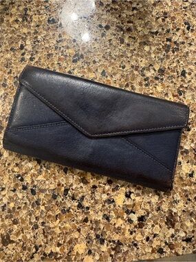 Vintage Cartier Paris Leather Trifold Long Wallet / Clutch with Logo Zipper Pull